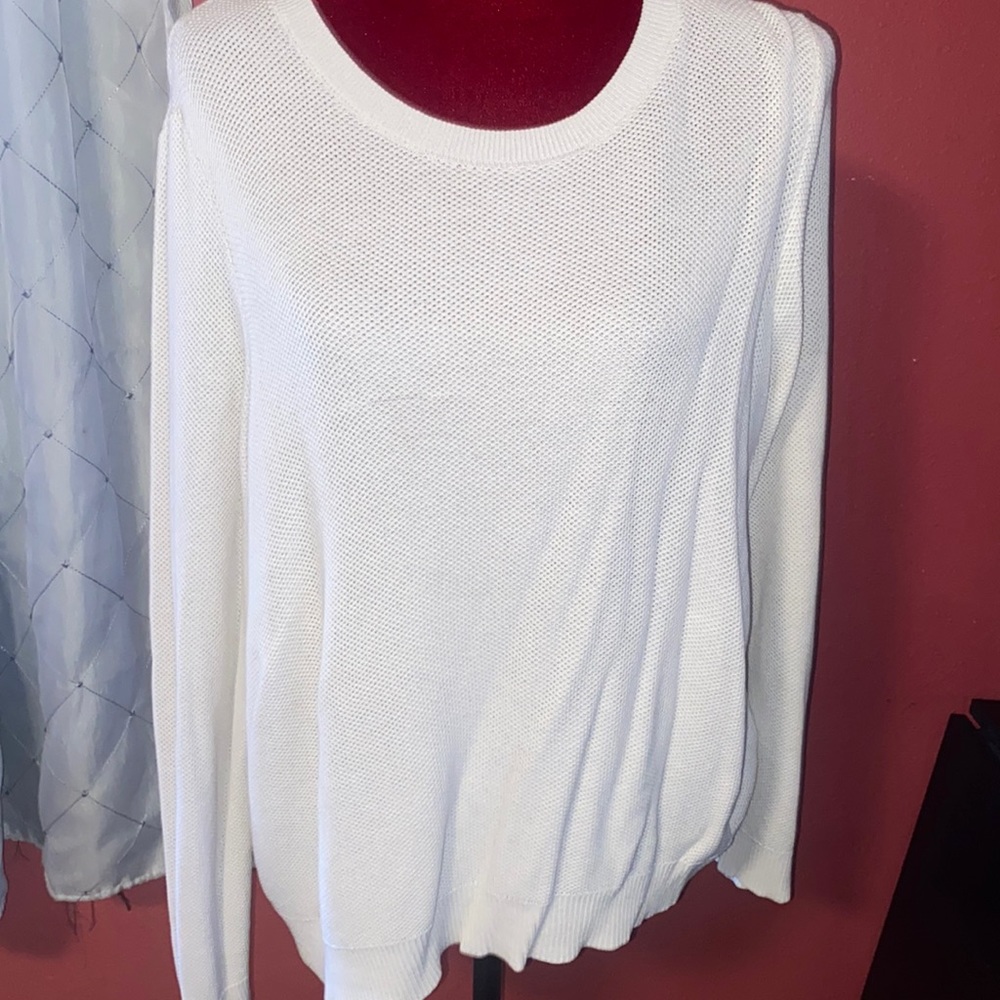 Womens white Organic Cotton Linen Slub Crew Neck Top